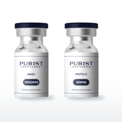 Cellular Longevity Stack — complete 4-week research cycle: NAD+ 1000mg + MOTS-C 40mg vials from Purist Peptides