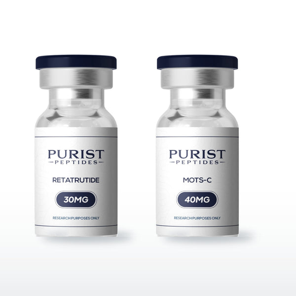 Fat Loss Stack — complete 8-week research cycle: Retatrutide 30mg + MOTS-C 40mg vials from Purist Peptides