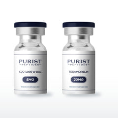 GH Optimisation Stack — complete 8-week research cycle: CJC-1295 w DAC 5mg + Tesamorelin 20mg vials from Purist Peptides