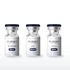 Metabolic Reset Stack — complete 8-week research cycle: Retatrutide 30mg + NAD+ 1000mg + MOTS-C 40mg vials from Purist Peptides