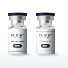 Performance Recovery Stack — complete 8-week research cycle: Wolverine Stack 20mg + CJC-1295 w DAC 5mg vials from Purist Peptides