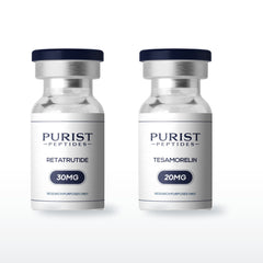 Visceral Fat Stack — complete 8-week research cycle: Retatrutide 30mg + Tesamorelin 20mg vials from Purist Peptides